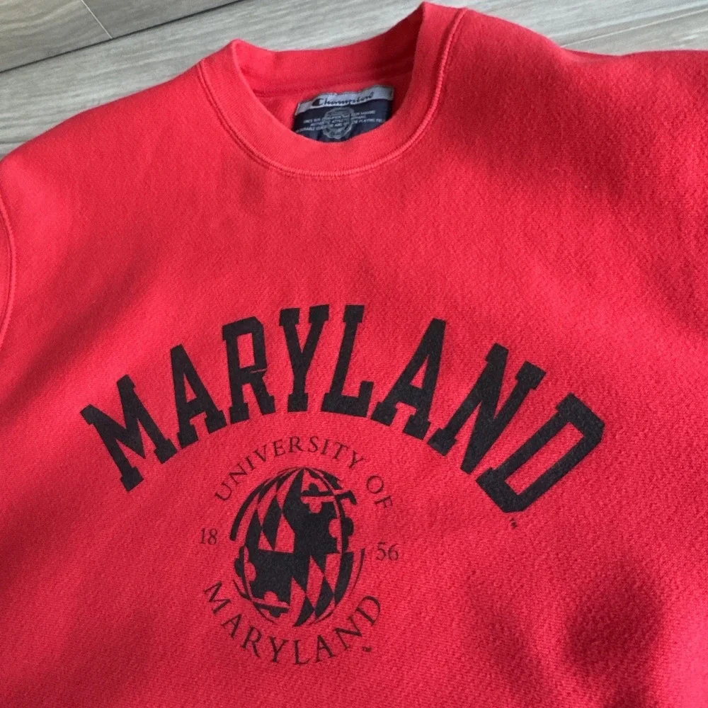 Vintage Champion University Of Maryland Crewneck‎ Sweatshirt Pullover Red Sz M